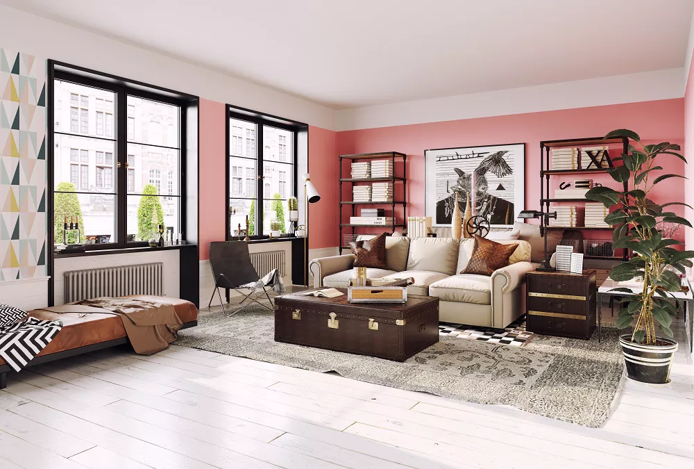 Living Coral - Dwa oblicza rafy koralowej - Pantone wskazuje trendy 5 Modnie zaaranżowane wnętrze z koralową ścianą